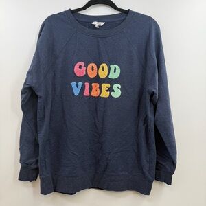 Wildfox Crew neck Lightweight comfy statement sweatshirt in navy "Good Vibes" S